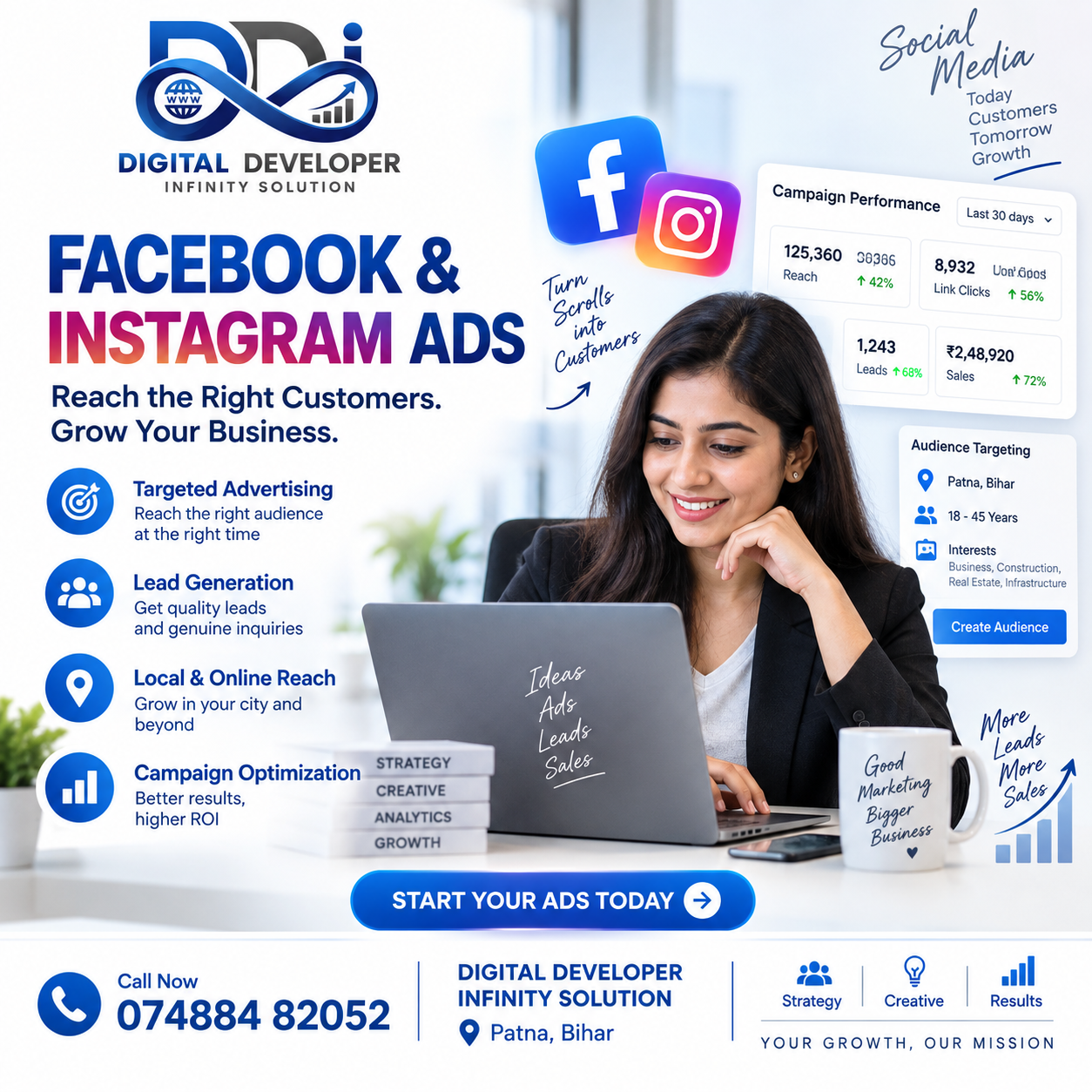 facebook and instagram ads agency in patna digital developer infinity solution team managing meta ad campaigns